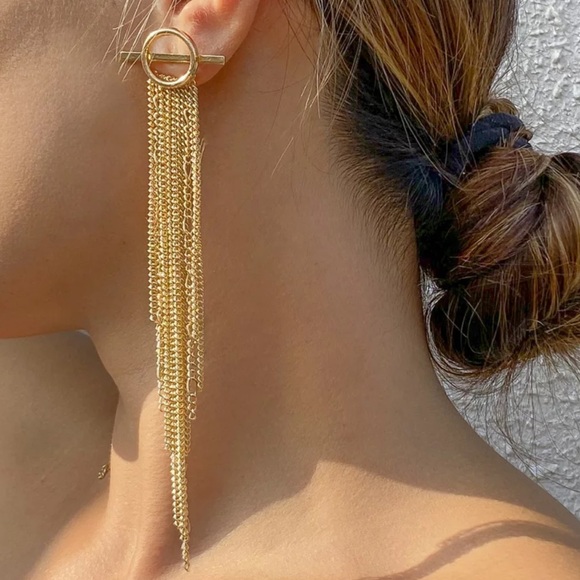 GP Tassel Long Chain Earrings - Picture 3 of 5